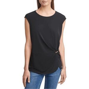 Calvin Klein Women's Knit Logo-Bar Top - Black XL